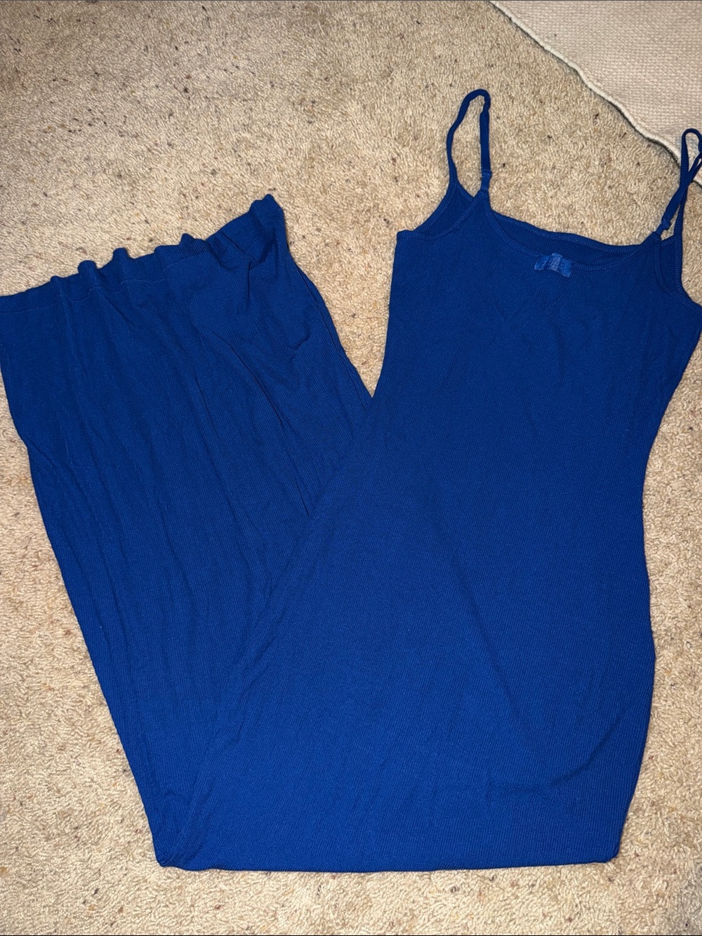 RARE SKIMS Cobalt Royal Blue Maxi Ribbed Tank Dress Slits